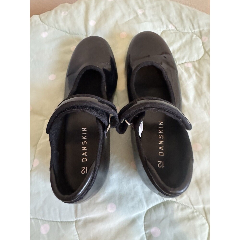 Danskin Black Patent Mary Jane Tap Dance Shoes w/ Tap Plates kids size 12 - Picture 2 of 13